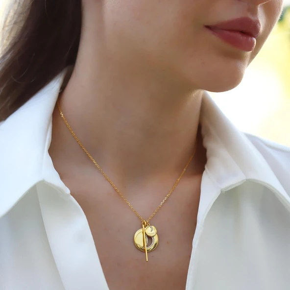 Ay Modeli Gold Kaplama Gümüş Kolye - Resim 3