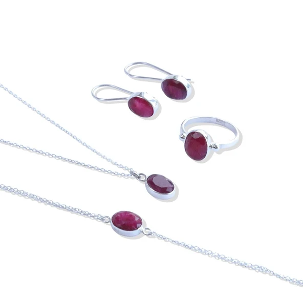 Yakut Doğaltaş Gümüş Set - Resim 6