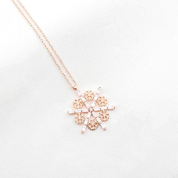 Rose Kaplama 925 Ayar Gümüş Kar Tanesi Kolye ürün görseli 1