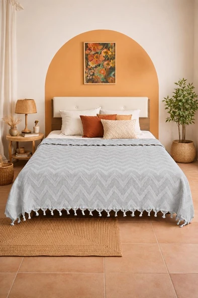 Elit Jakarlı Çift Kişilik Tek Pike 200x230 cm Gri ürün görseli 1
