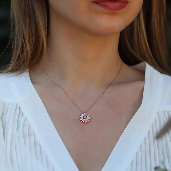 Mavi Zirkon Taşlı Rose Gold Kaplama Lodestar Gümüş Kolye ürün görseli 1