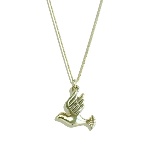 Kuş Bombeli Gold Gümüş Kolye - Resim 5