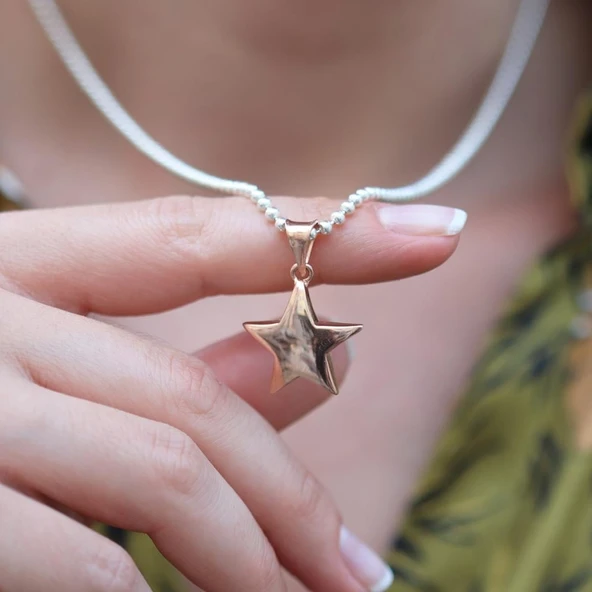 Rose Gold Kaplama Yıldız Gümüş Kolye - Resim 2