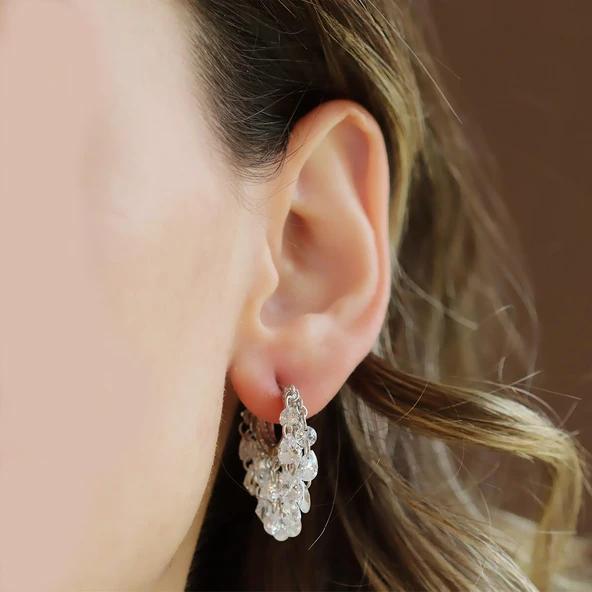 Damla Kristal Model Gümüş Küpe - Resim 3