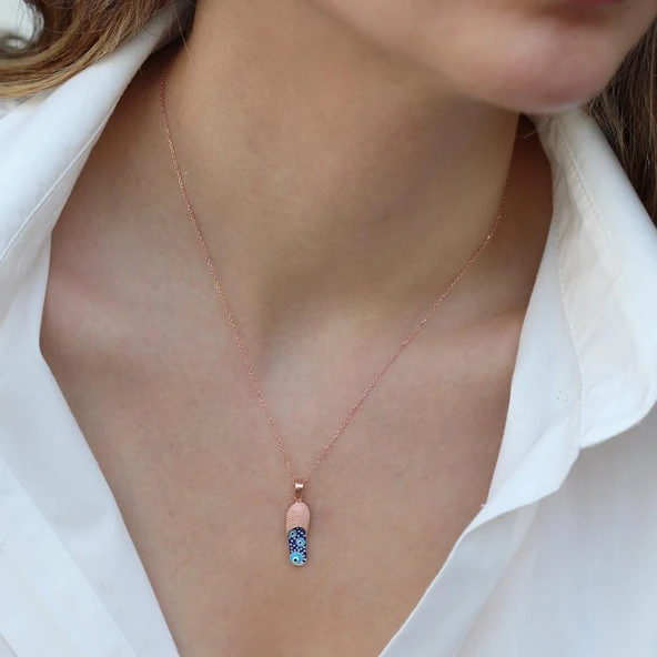 Nazar Boncuklu Rose Gold Kaplama Terlik Gümüş Kolye ürün görseli 1