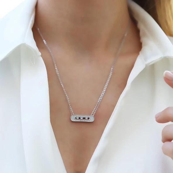Msska Model Zirkon Taşlı Gümüş Kolye ürün görseli 1