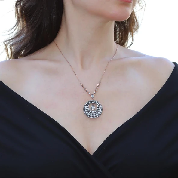 Elmas Montür Rose Gold Gümüş Kolye ürün görseli 1