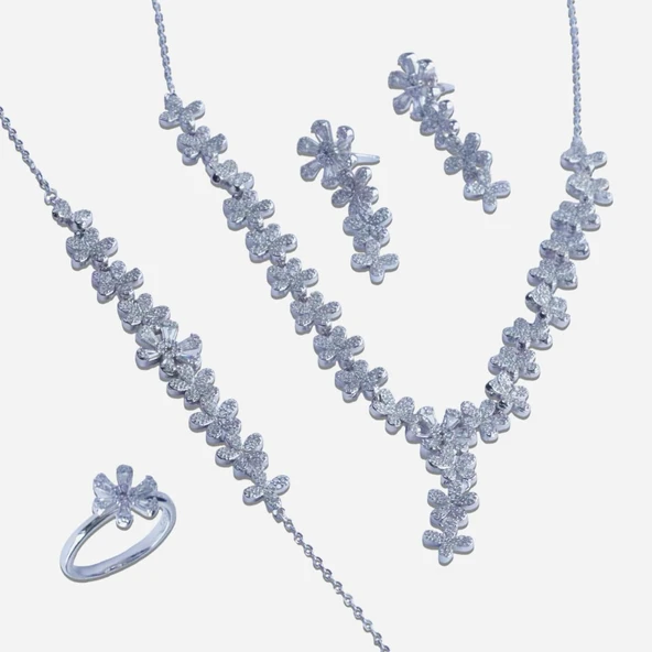 Çiçek Zirkon Taşlı Gümüş Set - Resim 6