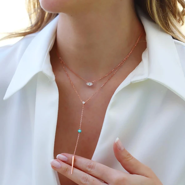 Göz Trend Rose Gold Kaplama Gümüş Kolye ürün görseli 1