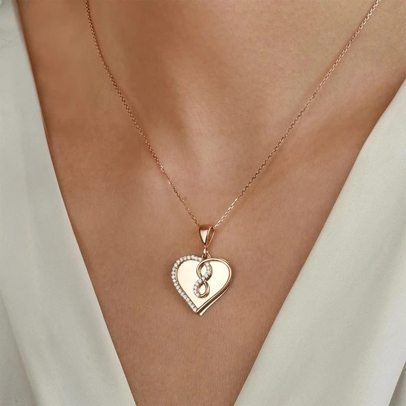 Kalp Sonsuzluk Rose Gold Kaplama Gümüş Kolye ürün görseli 1