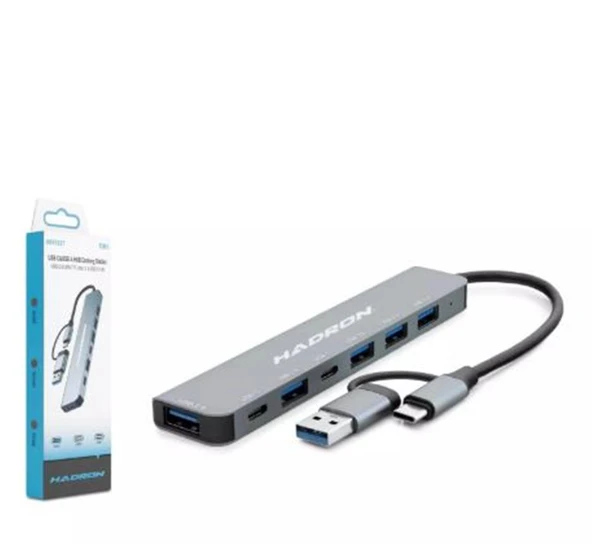 Hadron Hdx7827 Type-C Hub 2-Type-C + 4-Usb3.0 + 7İn1 Gri ürün görseli 1