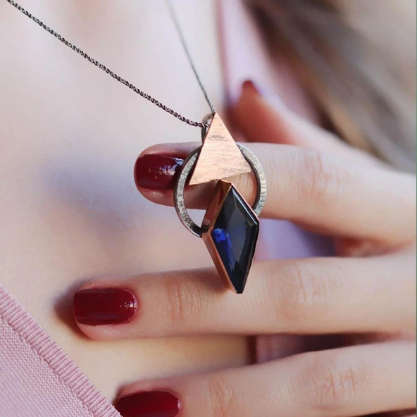 Safir Taşlı Gümüş Otantik Tasarım Kolye ürün görseli 1