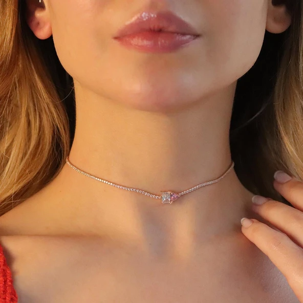 Kalp Choker Gümüş Kolye ürün görseli 1