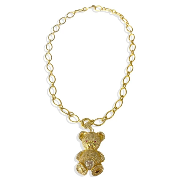 Bear Gold Trend Zincirli Gümüş Kolye - Resim 3