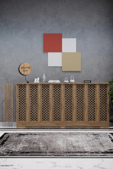 Petek Kaplama Modern Radyatör Kapatma Ünitesi Ön Panel MDF Tasarım İç ölçü 156 cm Dış Ölçü 160 cm ürün görseli 1