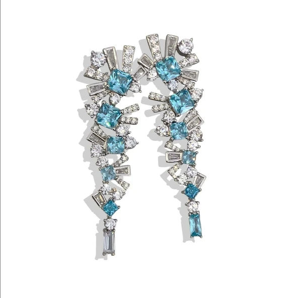 Aquamarine Taşlı Gümüş Küpe ürün görseli 1