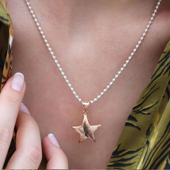 Rose Gold Kaplama Yıldız Gümüş Kolye - Resim 3