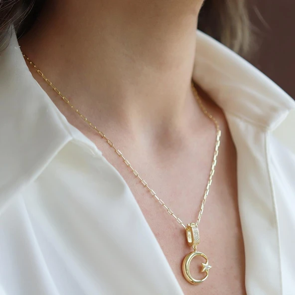 Ay Yıldız Charm Trend Gümüş Kolye ürün görseli 1