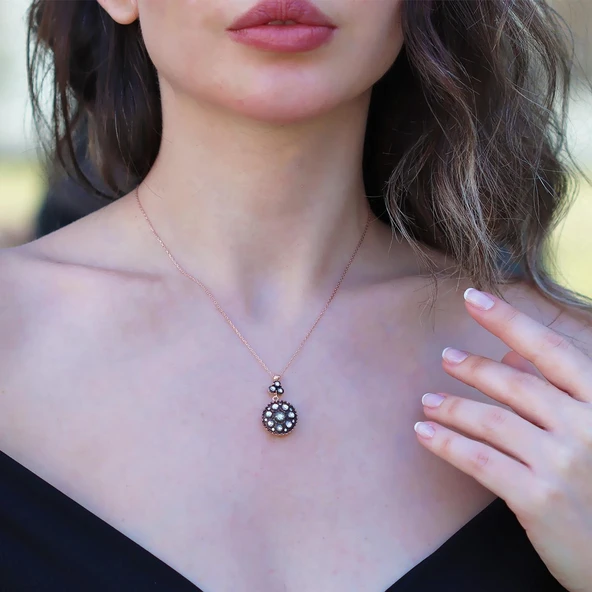 Elmas Montür Yuvarlak Rose Gold Gümüş Kolye ürün görseli 1
