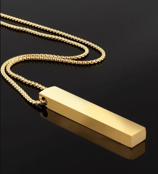 Dikdörtgen Plaka Gold Kaplama Erkek Çelik Zincir ürün görseli 1