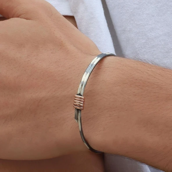 Düğüm Model Otantik Erkek Gümüş Kelepçe ürün görseli 1