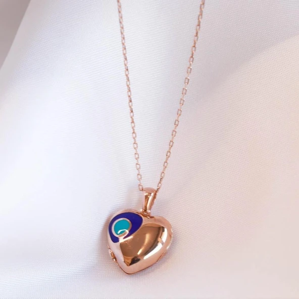 Nazar Boncuklu Rose Gold Kaplama Açılır Kapanır İsim Yazılabilen Gümüş Kolye ürün görseli 1