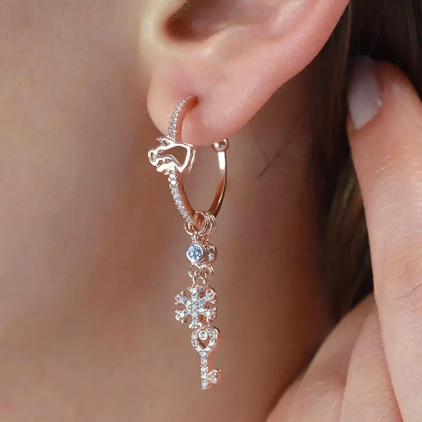 Melek Figürlü Rose Gold Kaplama Gümüş Charm Küpe ürün görseli 1