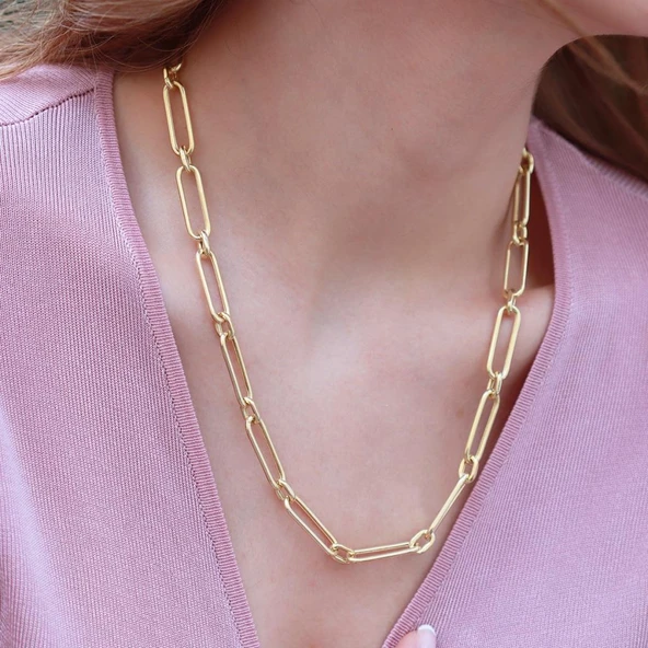 Gold Kaplama Trend Geçme Zincir Gümüş Kolye ürün görseli 1