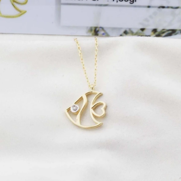 Pırlanta Taş Balık 0.02 CT Gold Micron Kaplama Gümüş Kolye ürün görseli 1