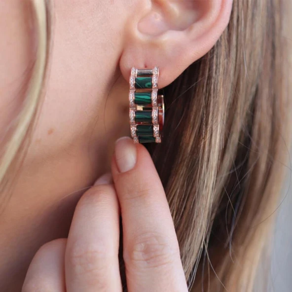 Peridot Taşlı Rose Gold Kaplama Gümüş Küpe ürün görseli 1