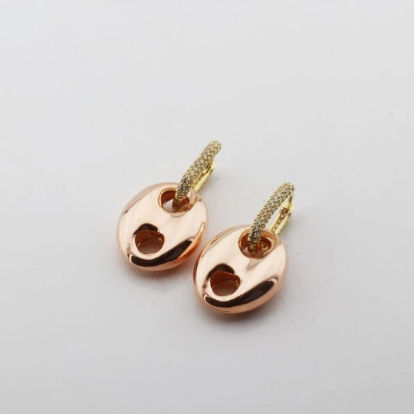 Zirkon Taşlı Rose Gold Metalik Düğme Gümüş Küpe ürün görseli 1