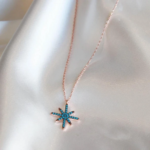 Turkuaz Taşlı Kutup Yıldızı Rose Gold Kaplama Gümüş Kolye ürün görseli 1