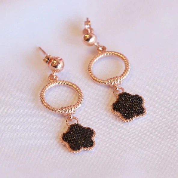 Zirkon Taşlı Rose Gold Kaplama Gümüş Çiçek Küpe ürün görseli 1