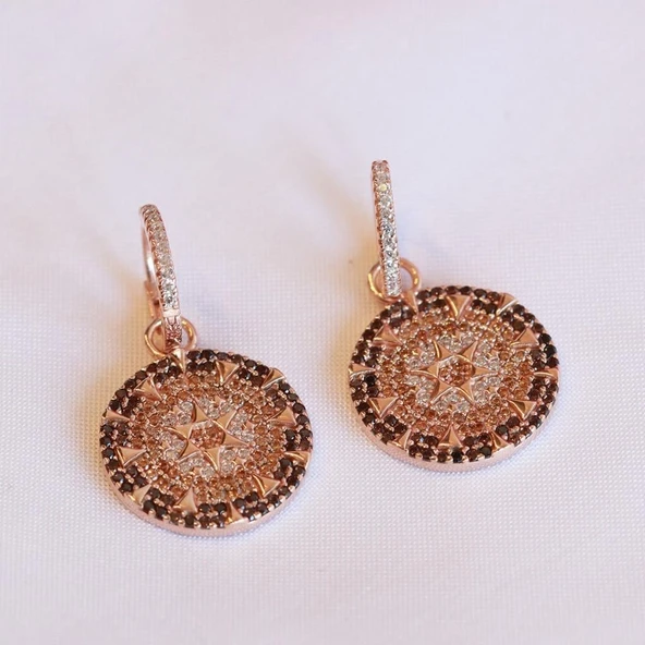 Zirkon Taşlı Apm Monaco Modeli Klasik Desen Rose Gold Gümüş Küpe ürün görseli 1