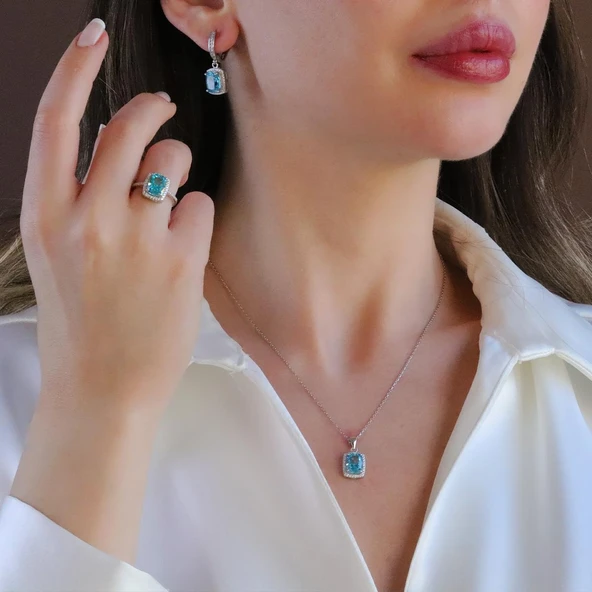 Mavi Icecut Taşlı Gümüş Set ürün görseli 1