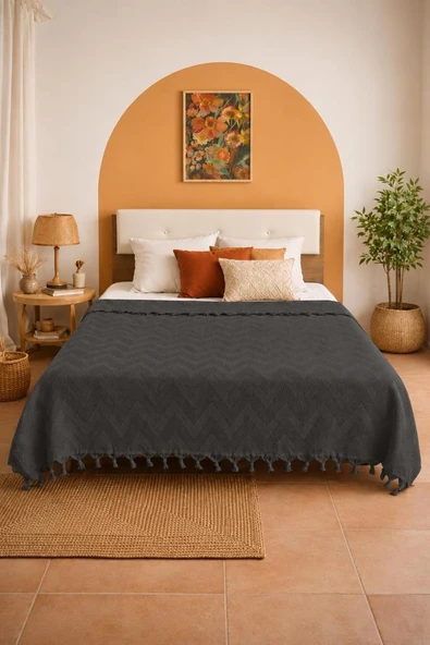 Elit Jakarlı Çift Kişilik Tek Pike 200x230 cm Antrasit ürün görseli 1