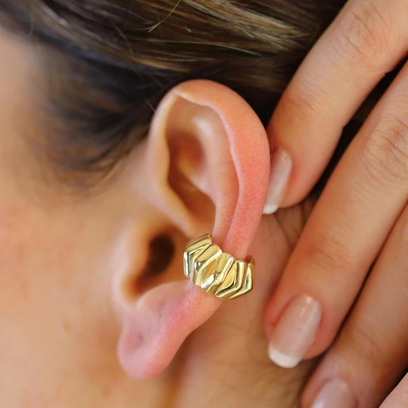Trend Bombeli Cuff Gümüş Küpe - Resim 2