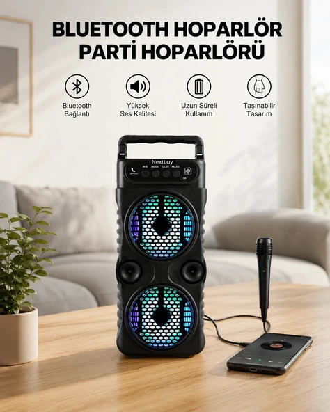 LED Işıklı Kablosuz Bluetooth Hoparlör Yüksek Ses Güçlü Bas Performansı Taşınabilir Şarjlı ürün görseli 1