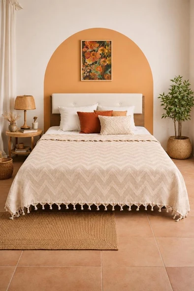 Elit Jakarlı Çift Kişilik Tek Pike 200x230 cm Bej ürün görseli 1