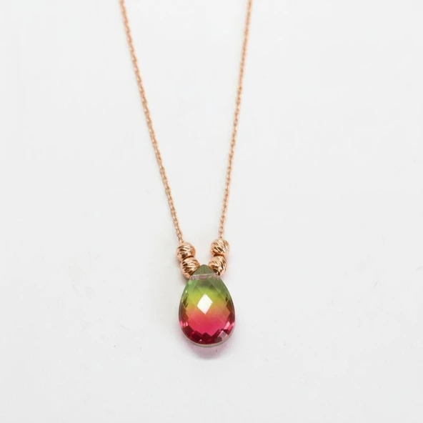 Doğaltaşlı Damla Rose Gold Gümüş Kolye - Resim 3