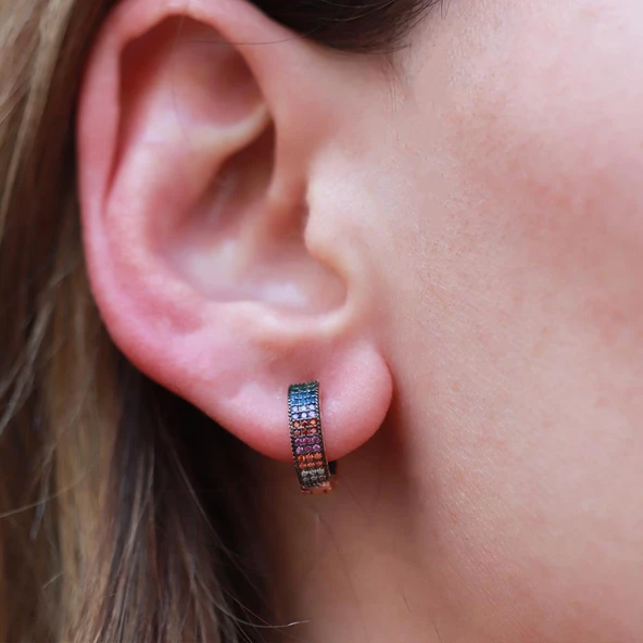 Renkli Zirkon Taşlı Rose Gold Kaplama Gümüş Küpe ürün görseli 1