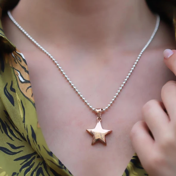 Rose Gold Kaplama Yıldız Gümüş Kolye ürün görseli 1