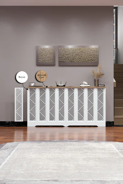 Petek Kaplama Modern Radyatör Kapatma Ünitesi Ön Panel MDF Tasarım İç ölçü 156 cm Dış Ölçü 160 cm ürün görseli 1