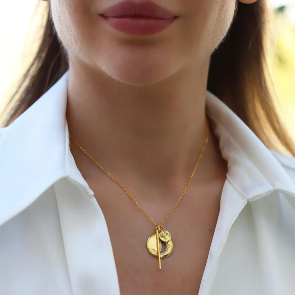Ay Modeli Gold Kaplama Gümüş Kolye - Resim 2