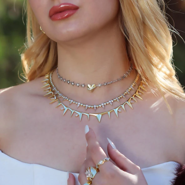 Thorn Zirkon Taşlı Gold Kaplama Gümüş Kolye ürün görseli 1