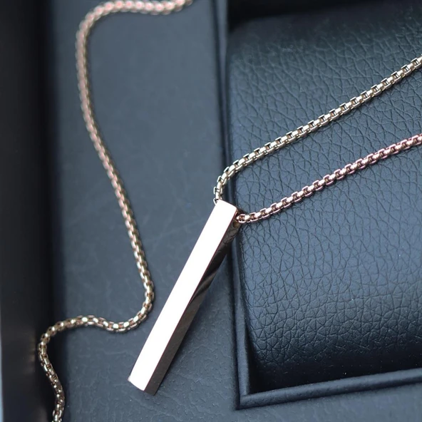 Dikdörtgen Rose Gold Çelik Plaka Kolye ürün görseli 1