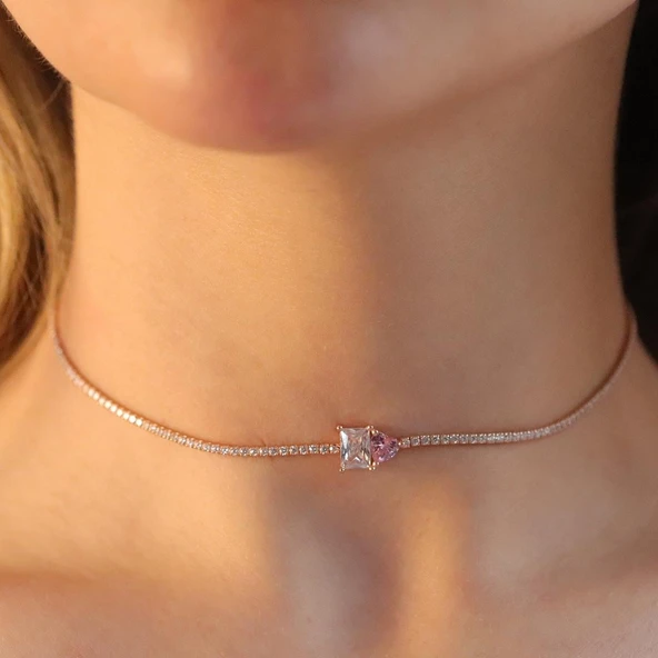 Kalp Choker Gümüş Kolye - Resim 2