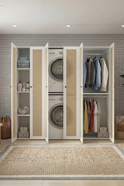Kenzlife çamaşır-kurutma makinesi dolabı ve giysi dolabı suyuti sol mat beyaz 180*170*60 hazeran kare kapak suntalam gövde ürün görseli 1
