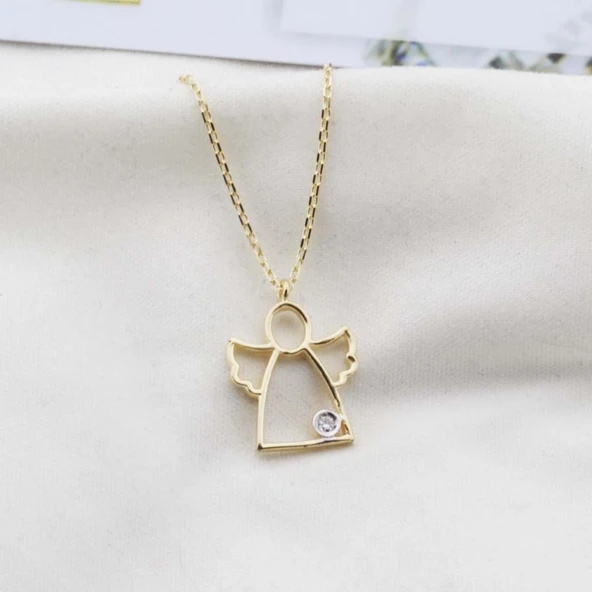Pırlanta Taş Melek 0.02 CT Gold Micron Kaplama Gümüş Kolye ürün görseli 1