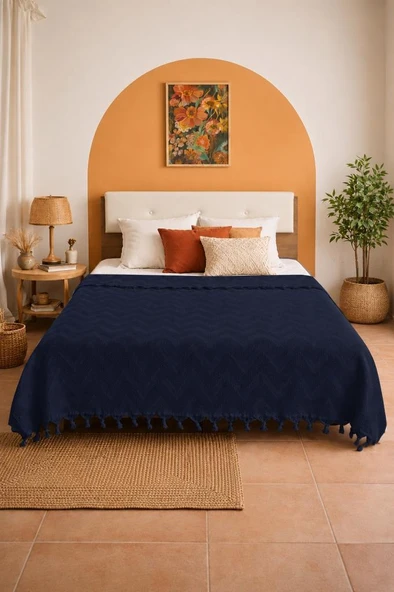 Elit Jakarlı Çift Kişilik Tek Pike 200x230 cm Lacivert ürün görseli 1